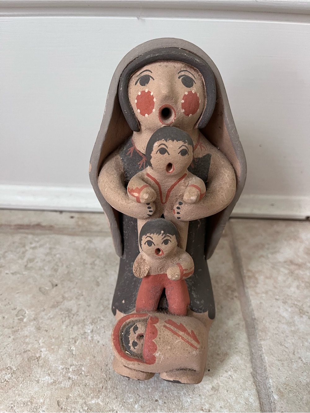 Jemez Pueblo signed 3 Child Storyteller Native American Hand Painted signed